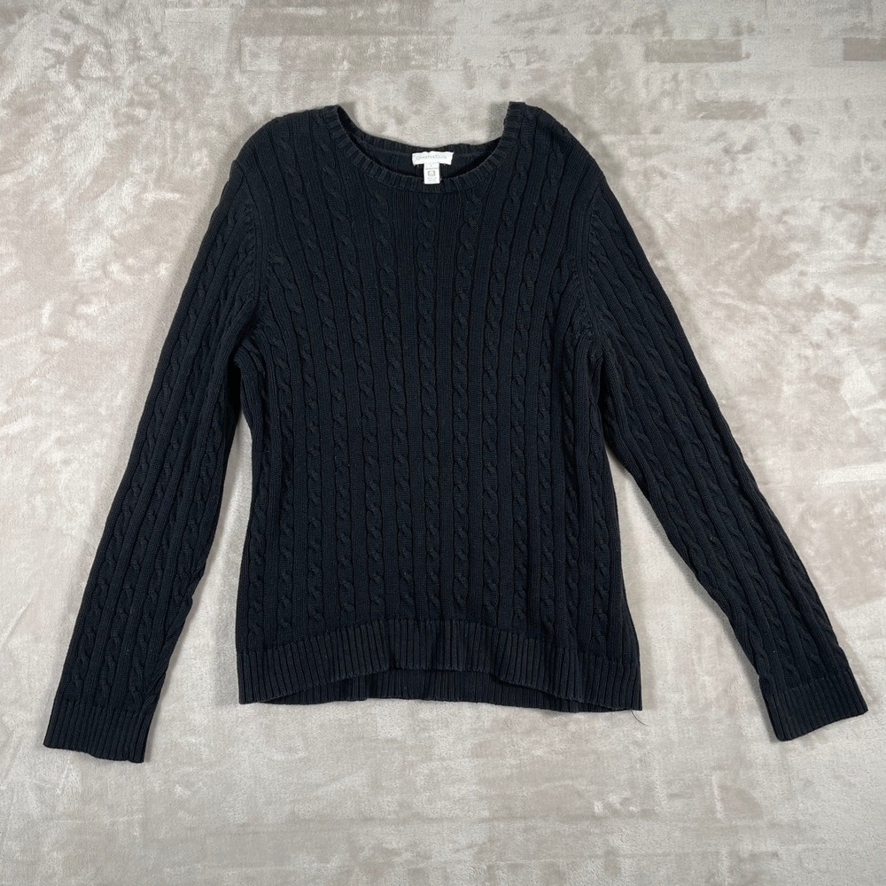 Charter Club Women's Sweater Cable Knit Fisherman Minimalist Preppy L Black